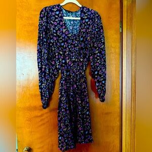 Banana Republic Navy Floral Long Sleeve Dress, Size L